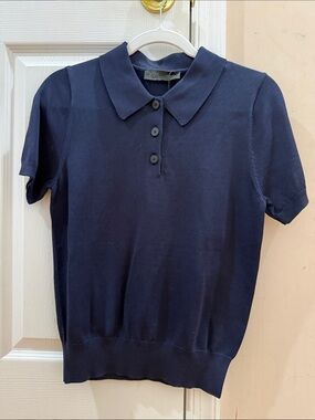 Zara Dark Navy Short-Sleeve Polo Top